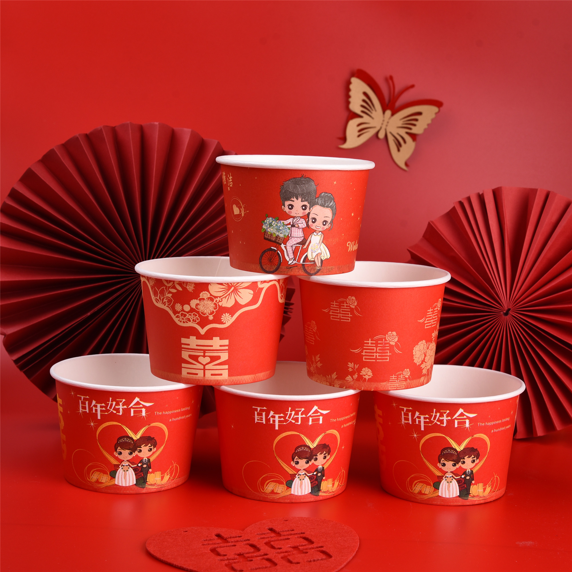 Disposable wedding paper bowl thickened big red happy events