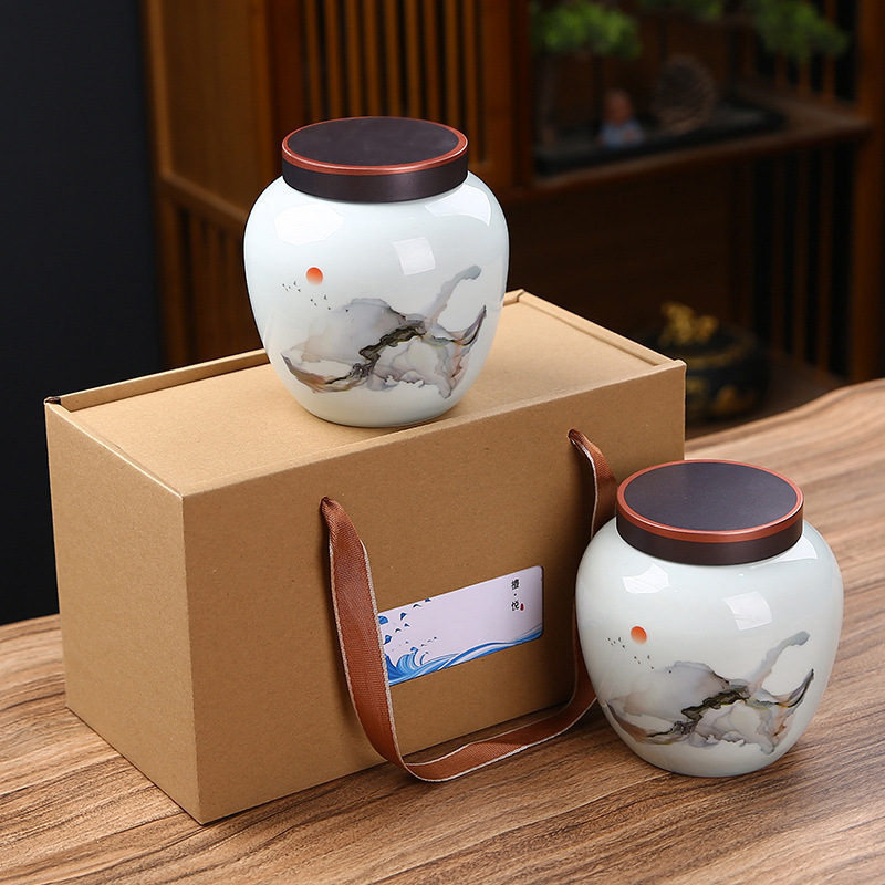中式陶瓷茶叶罐普洱茶空盒白茶礼品盒 个性时尚茶叶包装纸盒