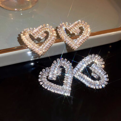 Korean fashion new trendy personality micro-inlaid zircon love shape unique design earrings temperament earrings for women
