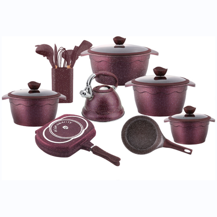 Juego de fundición a presión de Amazon transfronterizo 20pcs de acero inoxidable silbido hervidor de agua utensilios de cocina de silicona