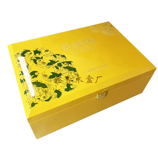 厂家定做 金色国宝金花茶木盒 茶叶烤漆盒广西防城港金花茶礼品盒