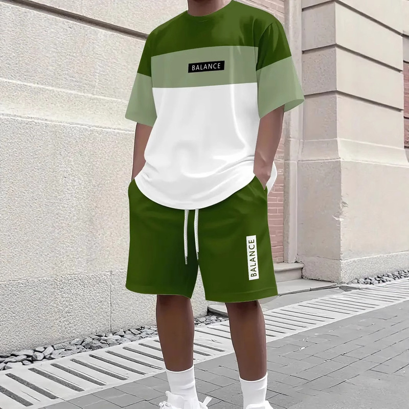 Two New Summer Sports Suits for Men, Loose-Fitting Thin Short-Sleeved Shorts Paired with Youth Short-Sleeved T-Shirts