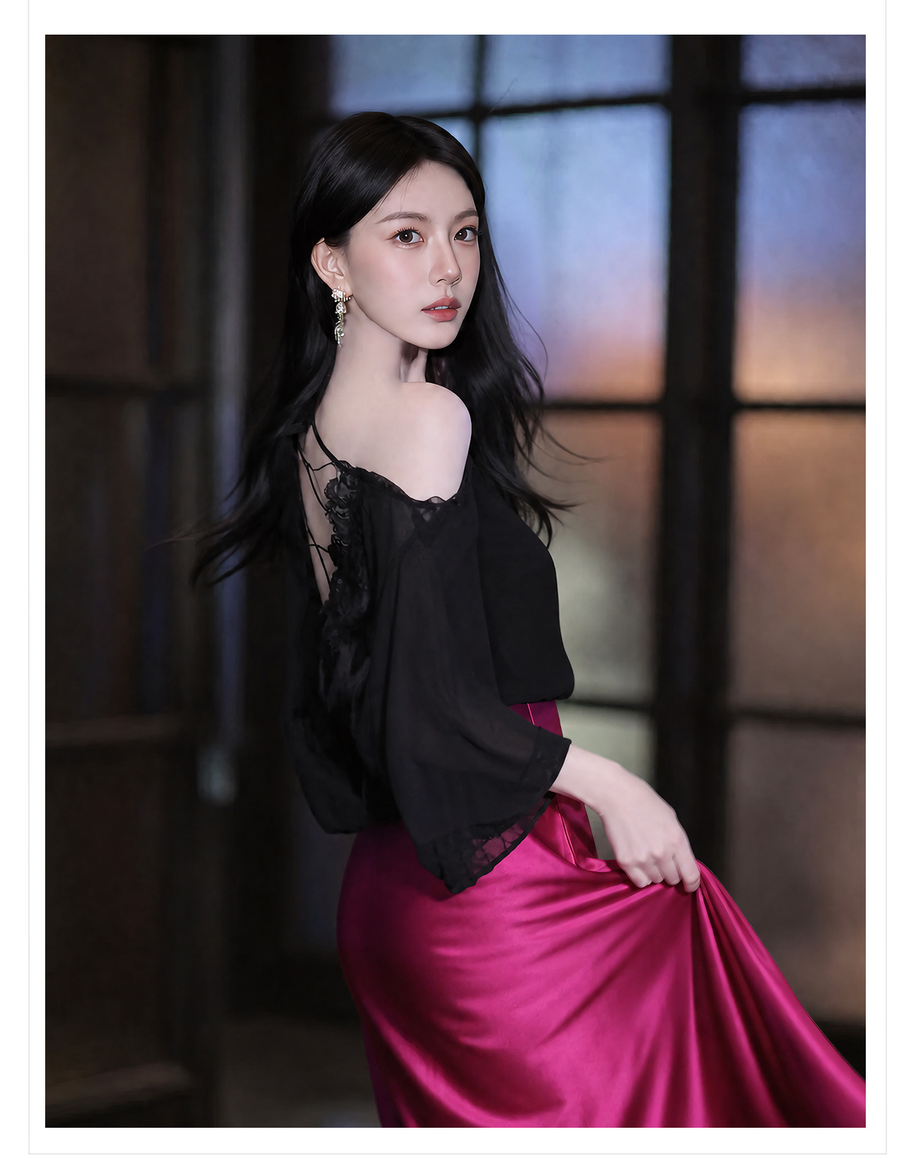 Áo sơ mi nữ cổ yếm tay ngắn phối ren trắng ngà — màu trắng ngà chi tiết 10