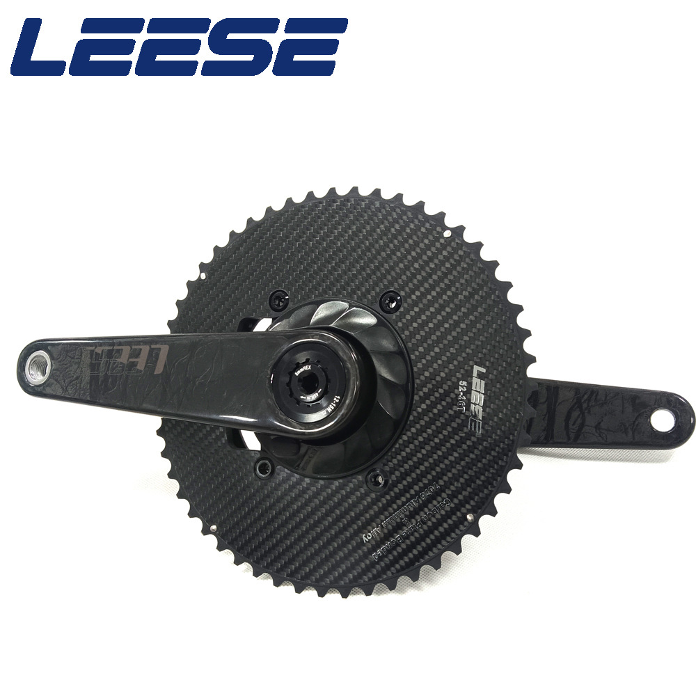 LEESE公路自行车全碳纤维曲柄牙盘 单双盘29MM轴心超轻功率计曲柄