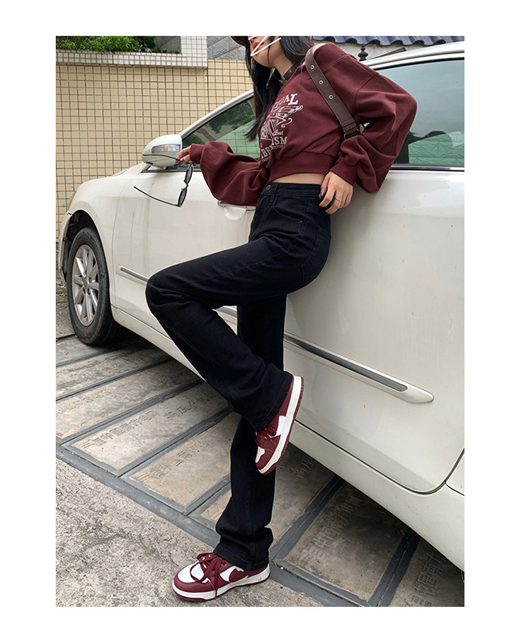 韩版复古高腰直筒牛仔裤女2024夏季新款弹力修身显瘦百搭烟管裤子详情12