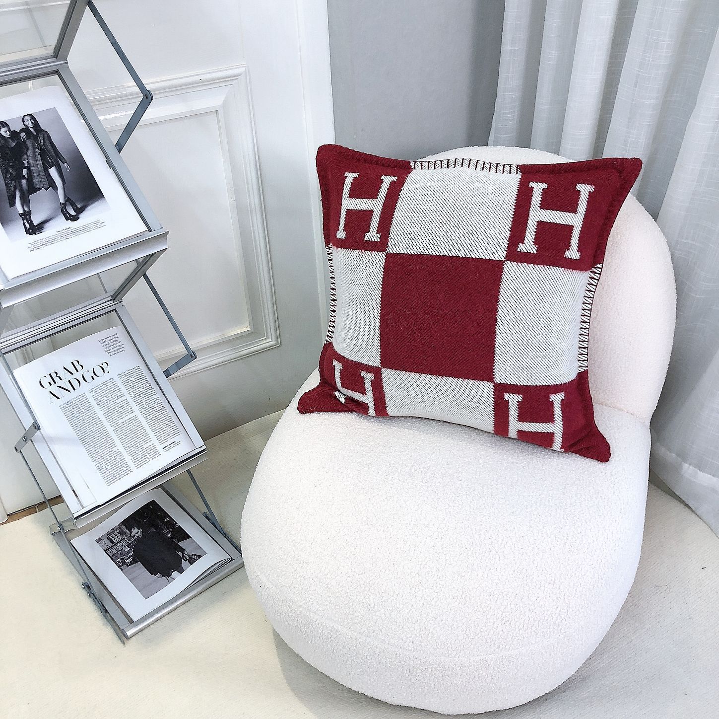 Amazon H 枕北欧モデルルーム昼休みソファクッション車の腰サポート背もたれクッションニット枕カバー