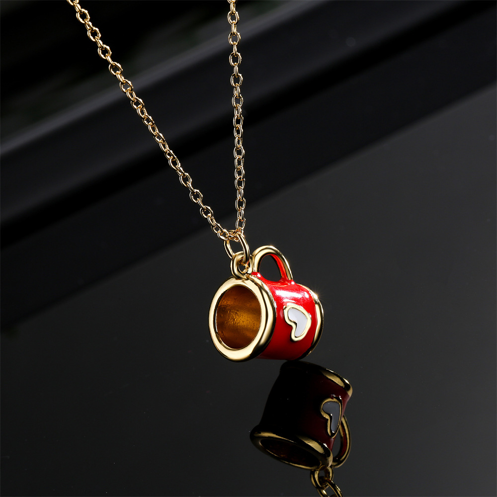 Fashion geometric personality cup shape love pattern pendant copper necklace wholesale