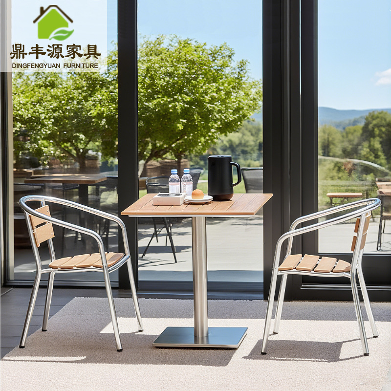 Outdoor Plastic Wood and Aluminum Alloy Table and Chair Set, Leisure Chair, Outdoor Seating, Patio Balcony Dining Table, Popular Online Store Accessory