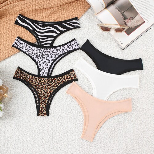 New sexy hollow-out leopard print zebra women's underwear breathable thong elastic low-rise T-pants 204