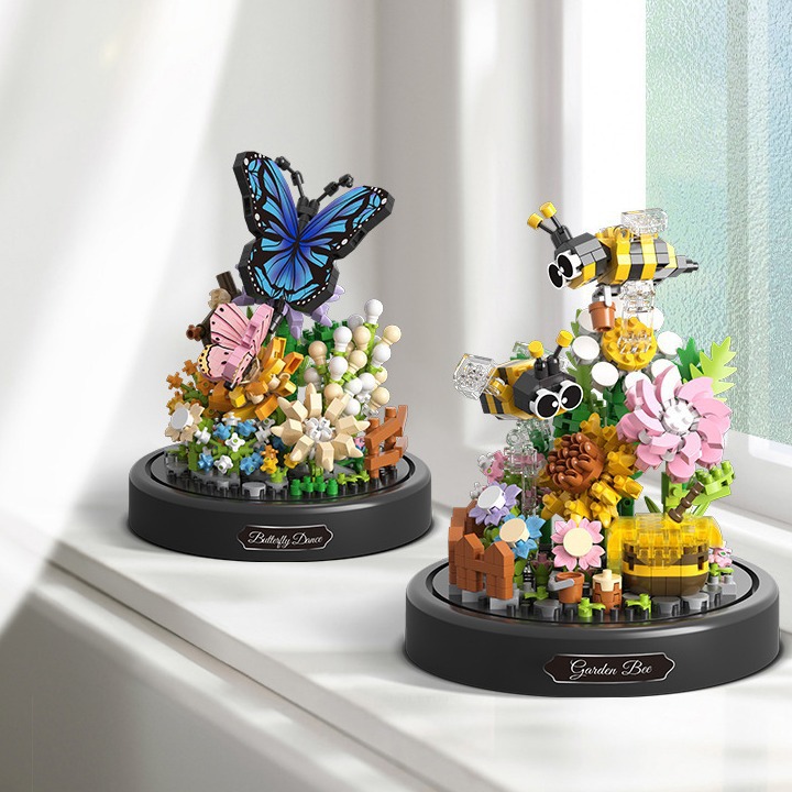 BEILUDI 작은 입자 장난감 꽃 방  언어 영원한 꽃 중국 건물 블록 소녀 용 디스플레이 박스 장난감