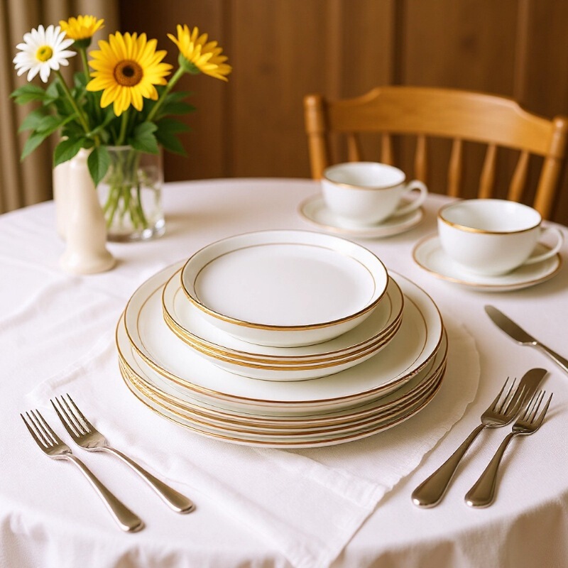 Jingdezhen Ceramic Tableware with Gold Rim, Bone China Bowls and Plates for Home Use, Business Hotels, Nordic Light Luxury Western-Style Dining, and Gift Tableware Jingdezhen Ceramic Tableware with Gold Rim, Bone China Bowls and Plates for Home Use, Business Hotels, Nordic Light Luxury Western-Style Dining, and Gift Tableware