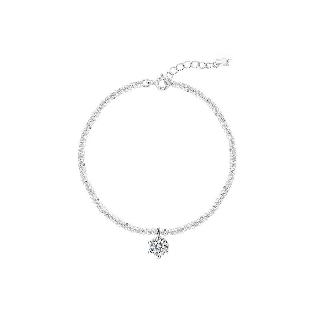 S925 tobillera de gypsophila de diamante flash de plata esterlina para mujer, brillante, sin color, cadena de pierna, anillo de pierna de nicho de lujo ligero