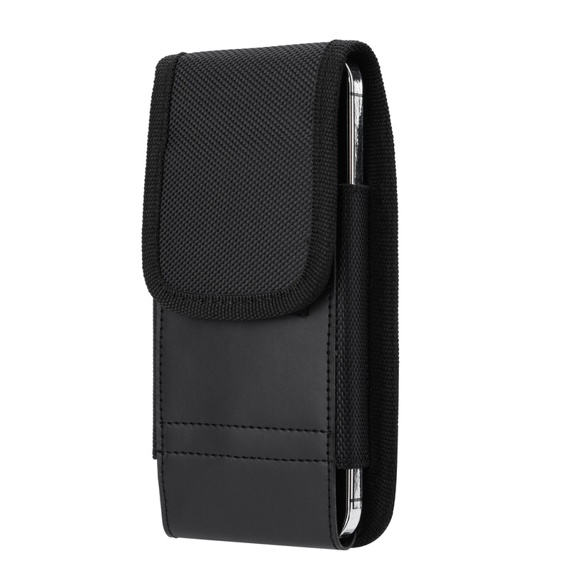 Suitable for 15Promax Universal Mobile Phone Leather Case Card 13 Genuine Leather Oxford Cloth Vertical Nylon Fabric Wear Belt