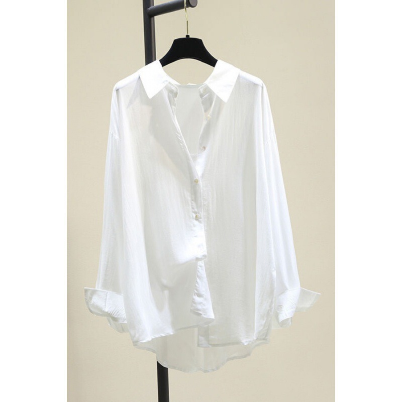 Wear Drapey Tencel Cotton Shirt for Women Korean Style Loose Casual Thin Shirt Long-Sleeved White Shirt for Women Summer Wear Drapey Tencel Cotton Shirt for Women Korean Style Loose Casual Thin Shirt Long-Sleeved White Shirt for Women Summer