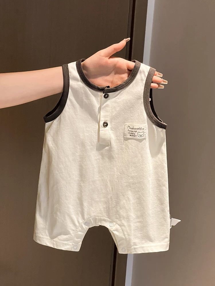 Infant Clothes 2025 New Summer Korean Style Baby Sleeveless Vest Vest Jumpsuit Crawling Suit
