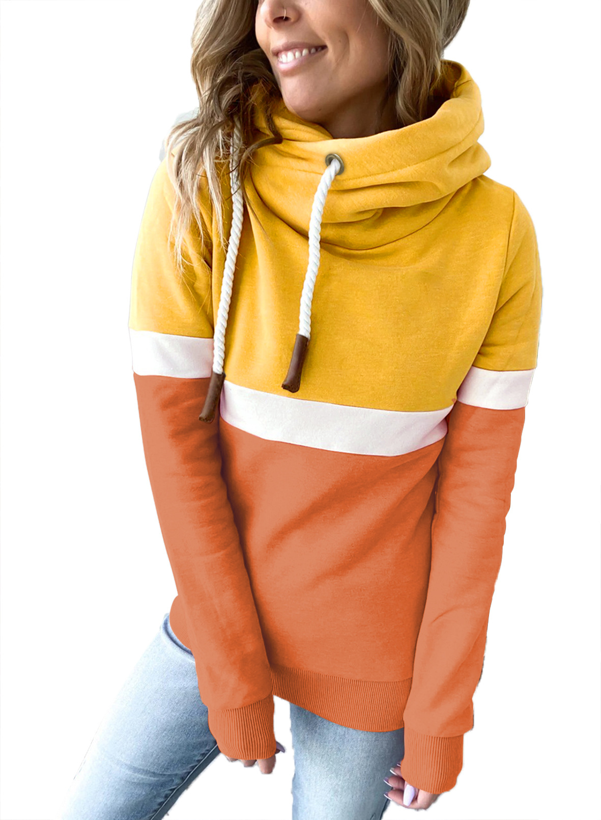 2024 nuevo comercio exterior transfronterizo superior de la mujer Amazon estación independiente europea casual color a juego suéter con capucha de cuello alto para las mujeres