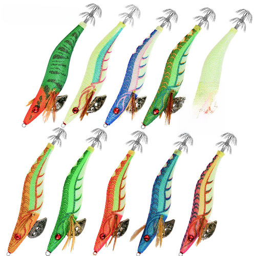 New wood shrimp glow-in-the-dark with bell fishing bait for squid, size 3.5, 3.0, simulation shrimp slow sink sea fishing squid hook
