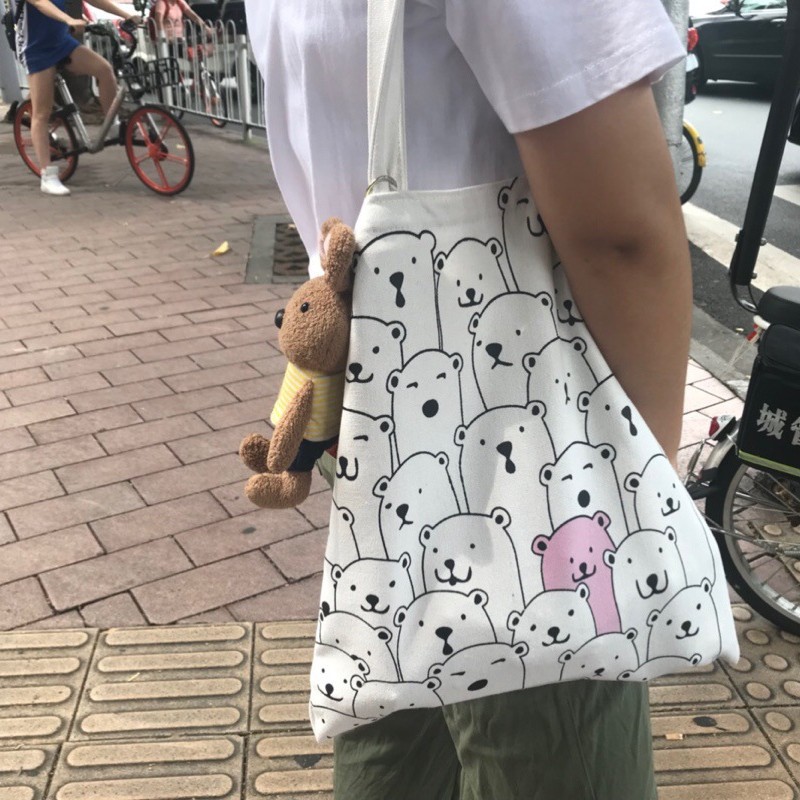 ins帆布包韩国文艺布袋包百搭手提包大容量单肩包学生包童趣卡通