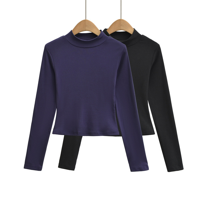 Trendy and Alluring Backless Cross-Tie Long-Sleeve T-Shirt for Women, Autumn Sexy Half-High Collar Fleece Top