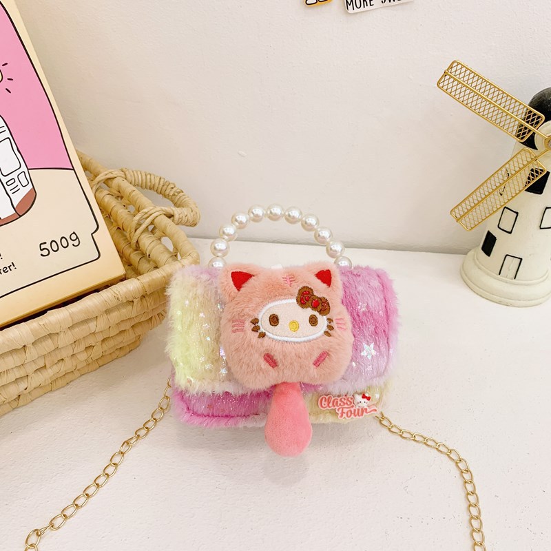 Bolsos para niños lindos bolsos de hombro de peluche versátiles nuevos jardín de infantes bolsos de perlas accesorios bolsos de cambio