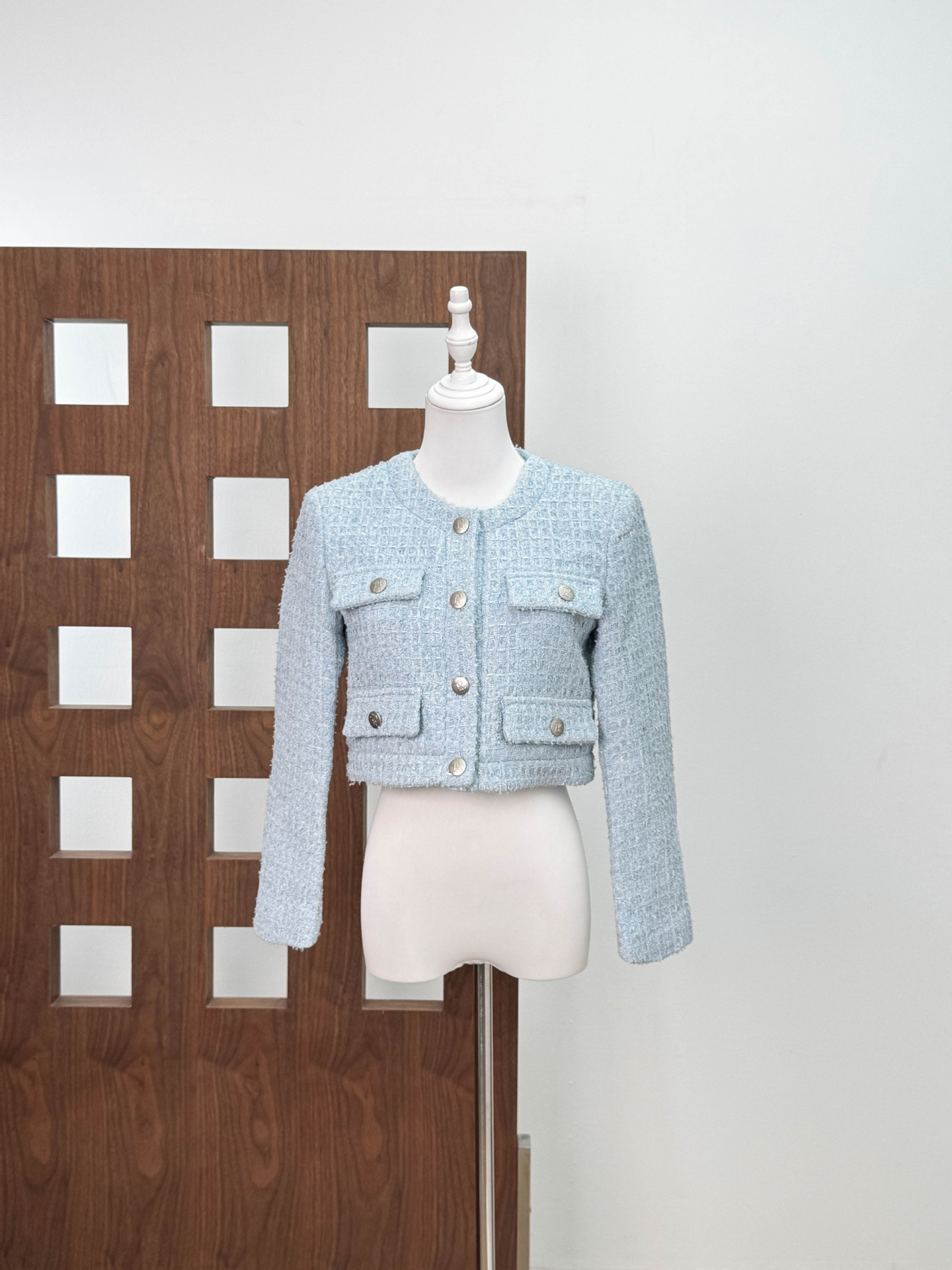 Saco Corto de Tweed Estilo Chanel para Mujer, Poliéster