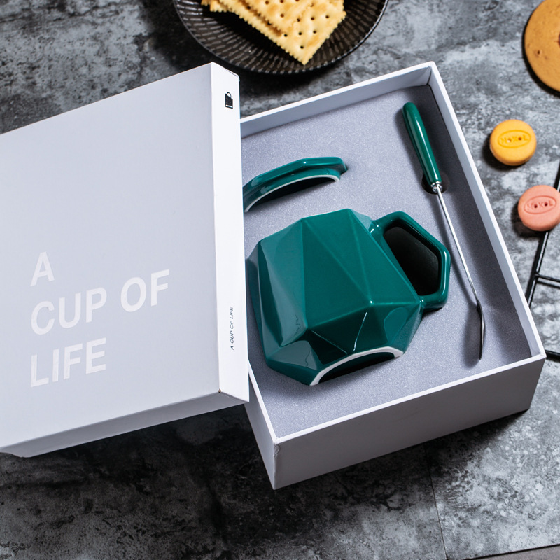Taza de cerámica geométrica Taza poligonal Taza de agua Taza de café Taza de desayuno LOGO tallado