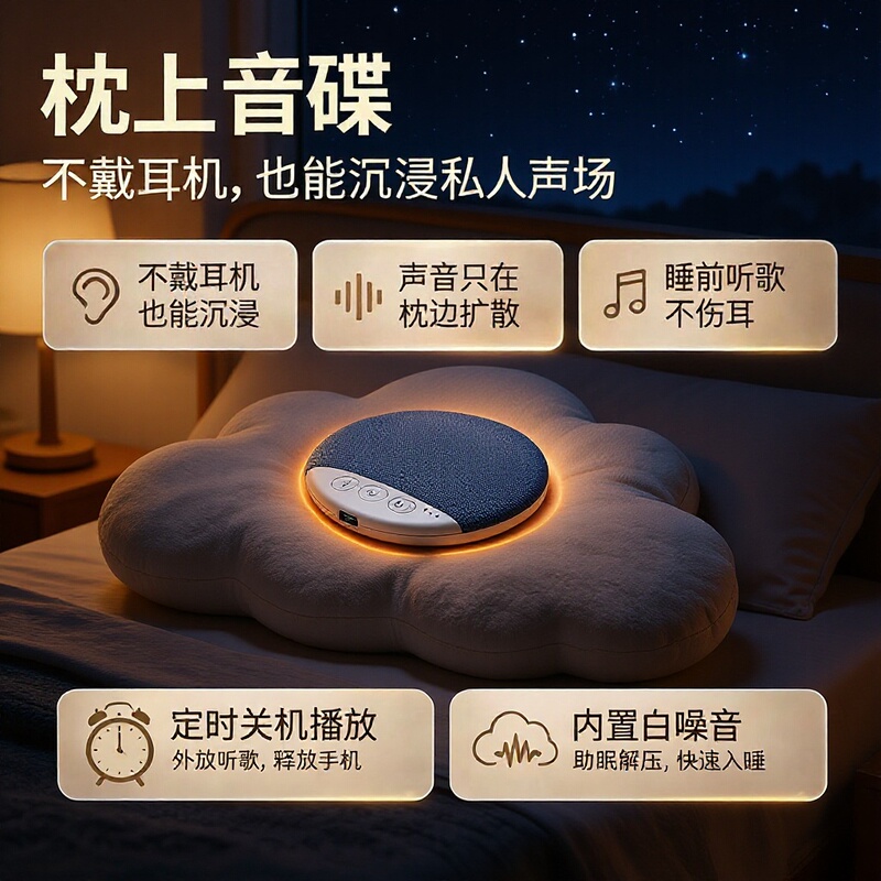Pillow Sound Disc Audio Sleep Bluetooth Speaker Wireless Music Player for Sleeping, Magic Device for Listening to Music While Sleeping, Pillow Bedside Speaker Pillow Sound Disc Audio Sleep Bluetooth Speaker Wireless Music Player for Sleeping, Magic Device for Listening to Music While Sleeping, Pillow Bedside Speaker