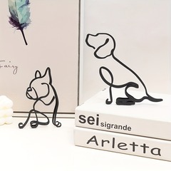漫画のアイデアのデスクトップの置物の現代の鉄の芸の犬の模型のシンプルな3d線の工芸品の客間の旺財の装飾品