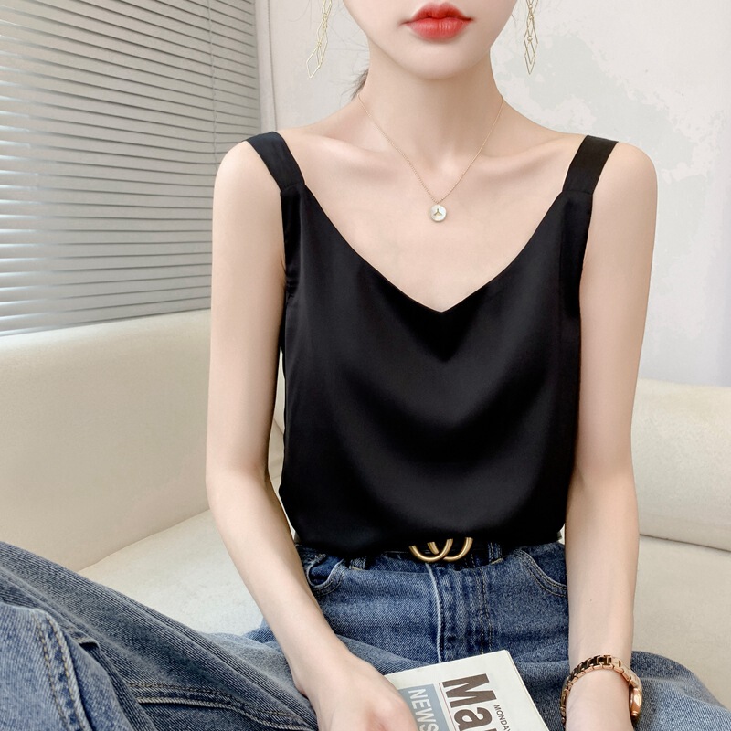 Cross-Border Camisole Women's Outer Wear Summer Solid Color Suit Inner Wear Women's V-Neck Elegant Loose Age-Reducing Bottoming Top
