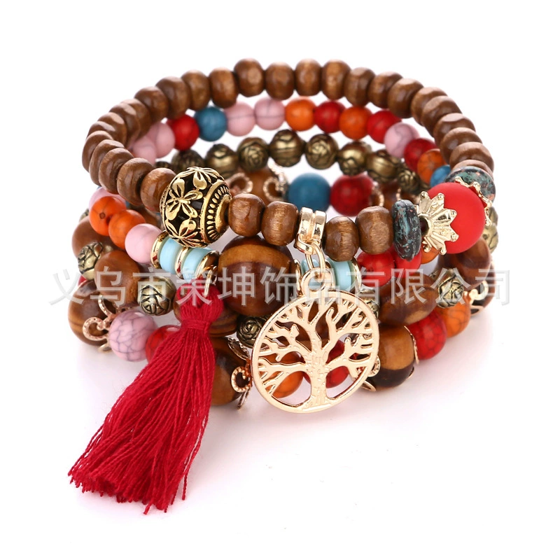 Ethnic elastic beaded bracelet, boho style, ethnic style, (Physicals)