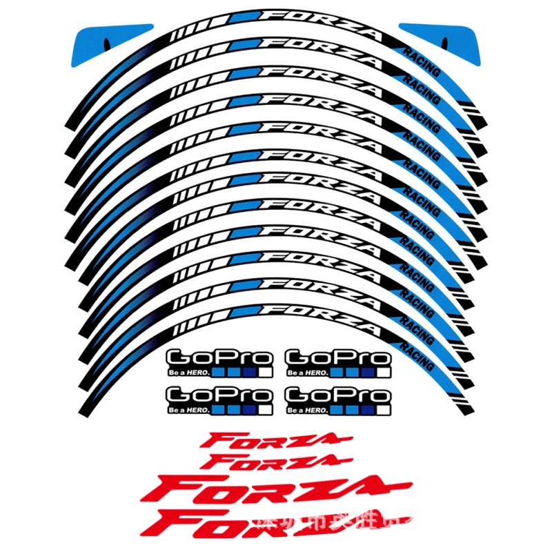파란색 휠 스티커 + [빨간색 내부 링] 글자 세트