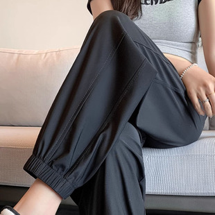 Plus-Size 100kg Quick-Dry Ice Silk Sports Pants for Women, Summer High-Waisted Slimming Loose Petite Anti-Mosquito Sweatpants