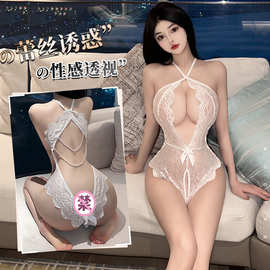 情趣内衣胖蕾丝诱惑吊带开档连体衣纯欲睡衣女火辣免脱制服套装服