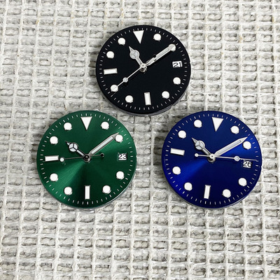 29MM无唛表盘字面蓝绿色夜光适合NH36/NH35机芯手表改装配件