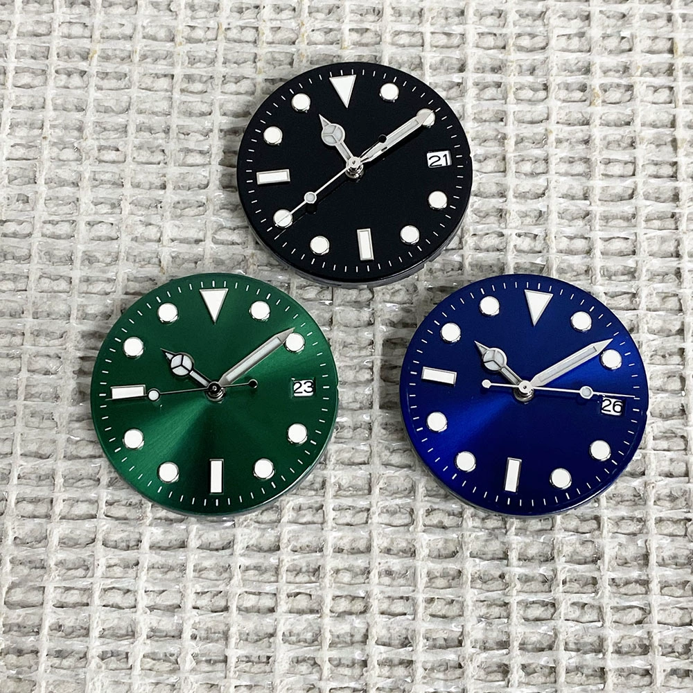 29 мм безмаркировочный циферблат, сине-зеленый светящийся, подходит для часов NH36/NH35, аксессуары для модификации часов