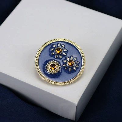 Vintage handmade enamel drop glaze diamond sunflower brooch S925 silver pin stud earrings suit (Yaxa sancaqları) - brooch