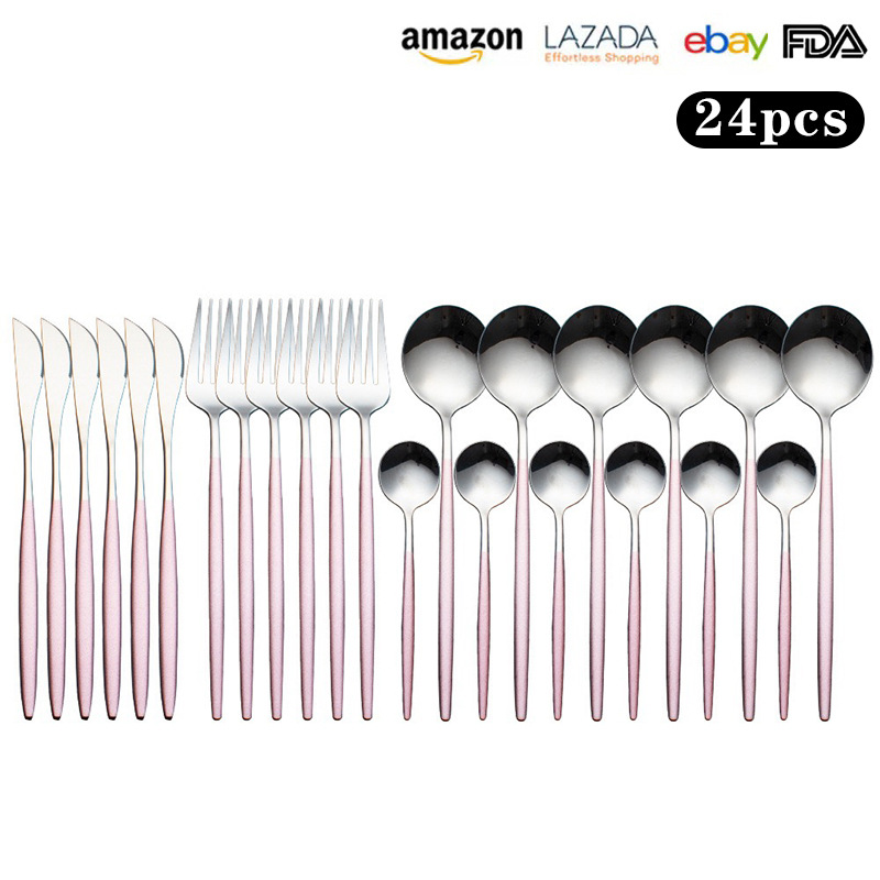 Transfronterizo de Amazon 24 piezas de acero inoxidable traje de vajilla Portugués Occidental cuchillo de carne, tenedor y cuchara de titanio chapado en oro cuchara