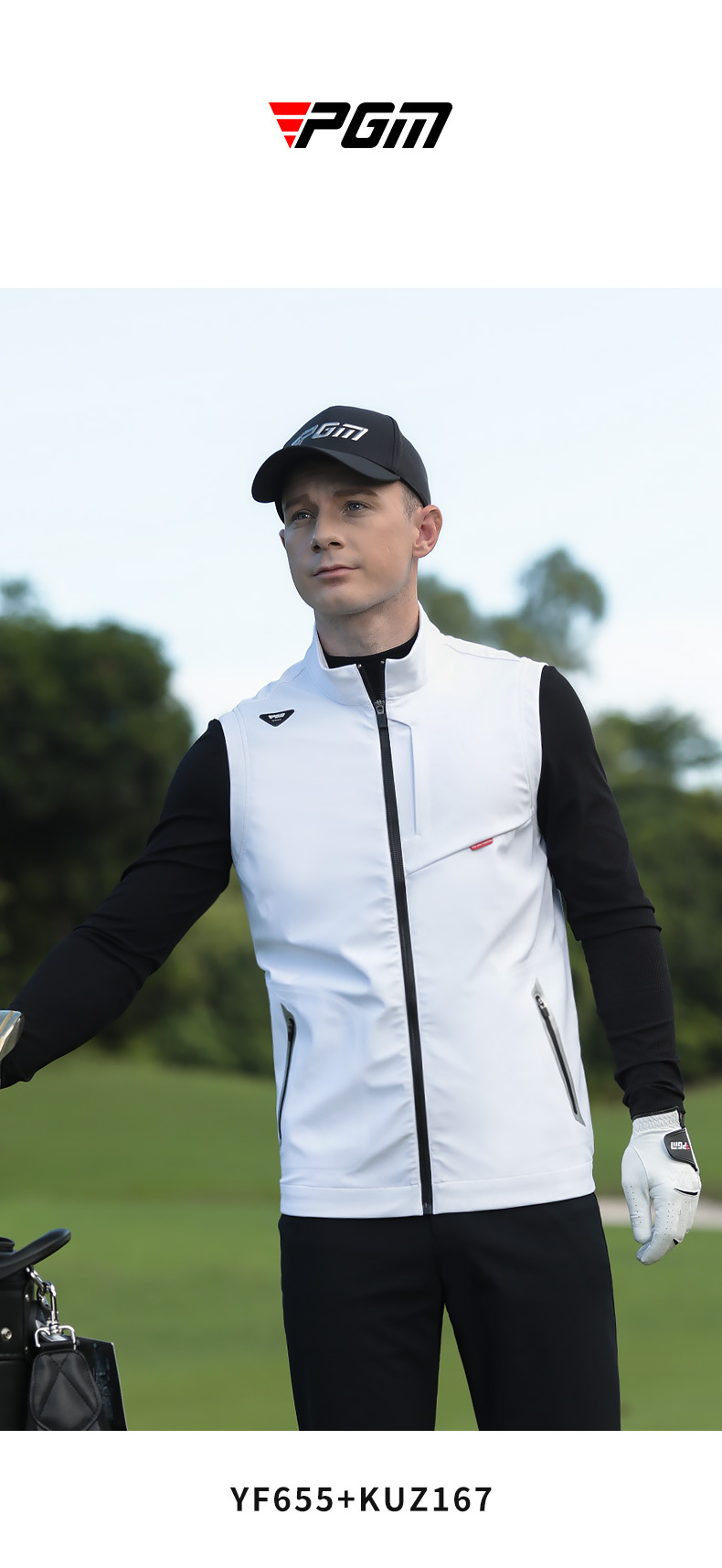 Áo ghi lê golf PGM nam chống gió nhẹ, cổ đứng, form vừa — YF655-Gi lê trắng, YF655-Áo gi lê màu đen, YF655-Gi lê kaki chi tiết 4