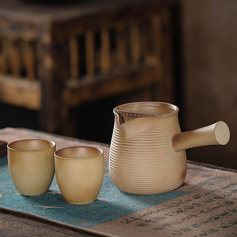 Juego de Té para Preparar con Carbón Vegetal, con Tetera de Cerámica Rústica Vintage, Tetera con Asa Lateral, Jarra, Estilo Chino para Exteriores y Hogar.