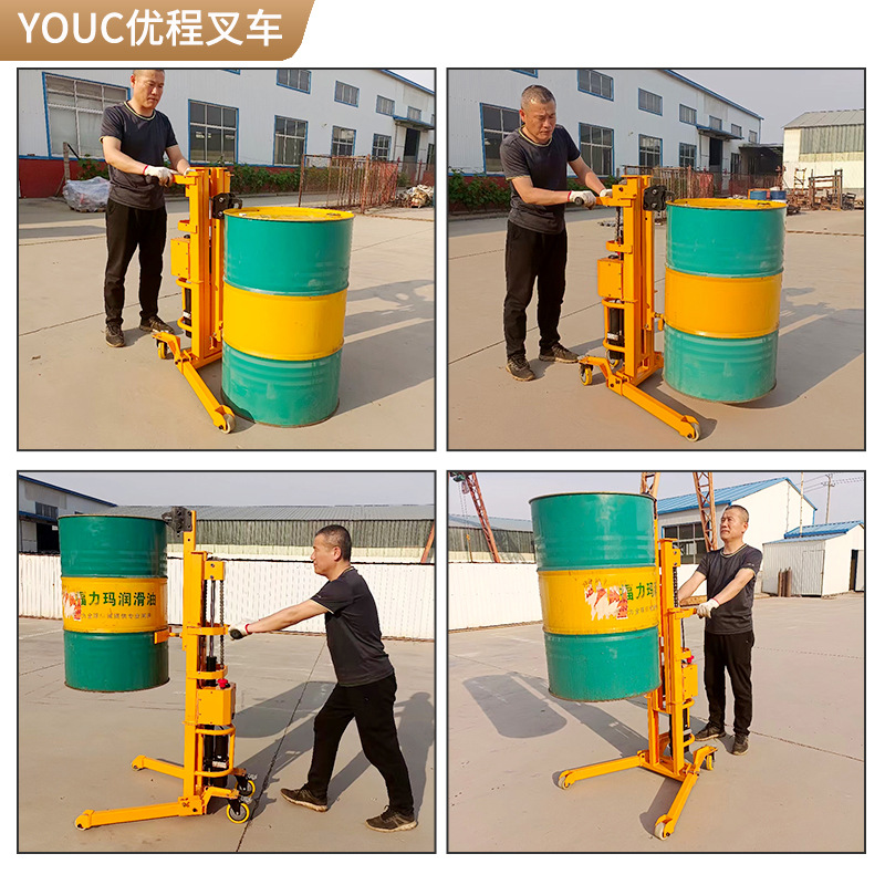 Elevación eléctrica hidráulica de barril de aceite de transporte de barril de hierro de barril de plástico carretilla elevadora de carga y descarga carro