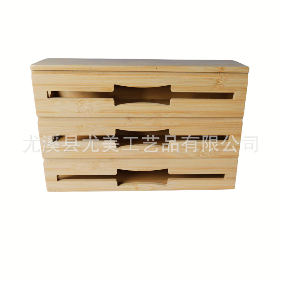 Caja de almacenamiento de bambú para el hogar caja de almacenamiento de bolsa de mantenimiento fresco cajón de cocina cortador de película de mantenimiento fresco caja de corte de almacenamiento de múltiples rejillas