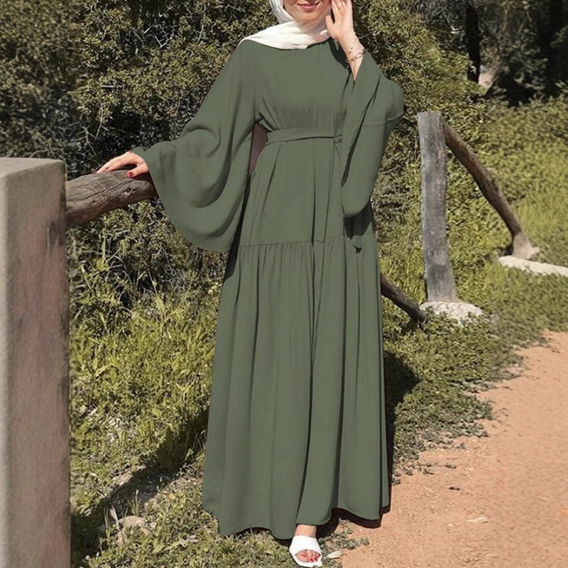 2026 New Style Women's Clothing, Elegant Workwear, Casual Vacation Style, Bell Sleeves, Belt, Large Hem, Long Dress 2026 New Style Women's Clothing, Elegant Workwear, Casual Vacation Style, Bell Sleeves, Belt, Large Hem, Long Dress