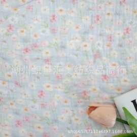 纯棉双层皱布纱布绉布数码直喷印花面料韩系碎花家居服亲子装布料