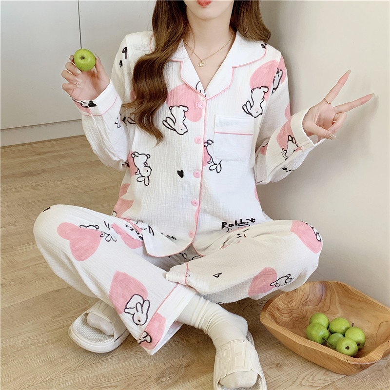 Cotton gauze confinement clothing spring and autumn thin cardigan nursing pajamas summer pregnant women postpartum nursing maternity home wear