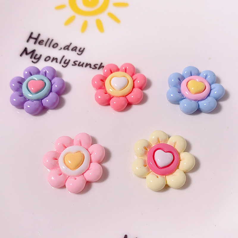 Nuevo color macarón amor flor accesorios de resina DIY adornamiento de cabello de caso de teléfono móvil agujero de hebilla de zapatos agujero material hecho a mano