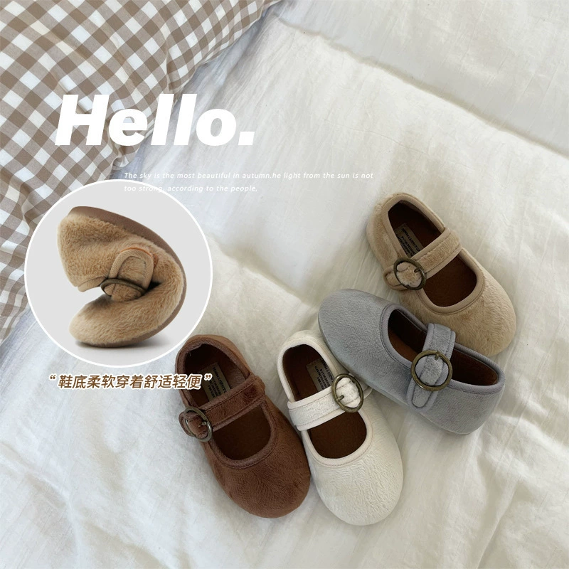 2024 новые зимние детские хлопковые туфли в корейском стиле, с открытым носком, на флисовой подкладке, мягкая подошва, теплые ботинки для малышей 1305
