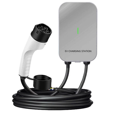 Elektrikli avtomobil şarj stansiyaları, AC charging pile SSC2 wall-mounted - single-indicator-light-bluetooth-wifiapp-version-no-2-charging-pile-5m-silver-european-standard-type2