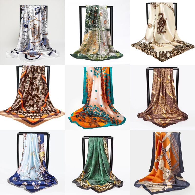 90 Large scarf Satin European and American scarf Imitation Silk Fashion scarf All-match Explosions Trendy Mother scarf scarf