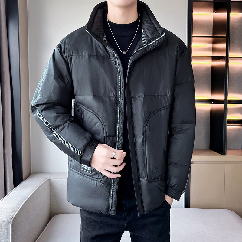 Men's Clothing white duck cotton winter men's cotton jacket men's short thick warm fashion stand collar jacket men_voghion.com