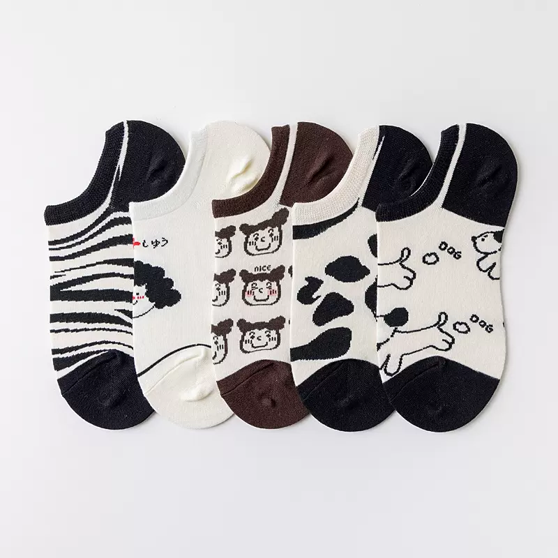 袜子女士春夏船袜 日系潮牌卡通可爱白色棉袜 条纹创意短筒袜批发
